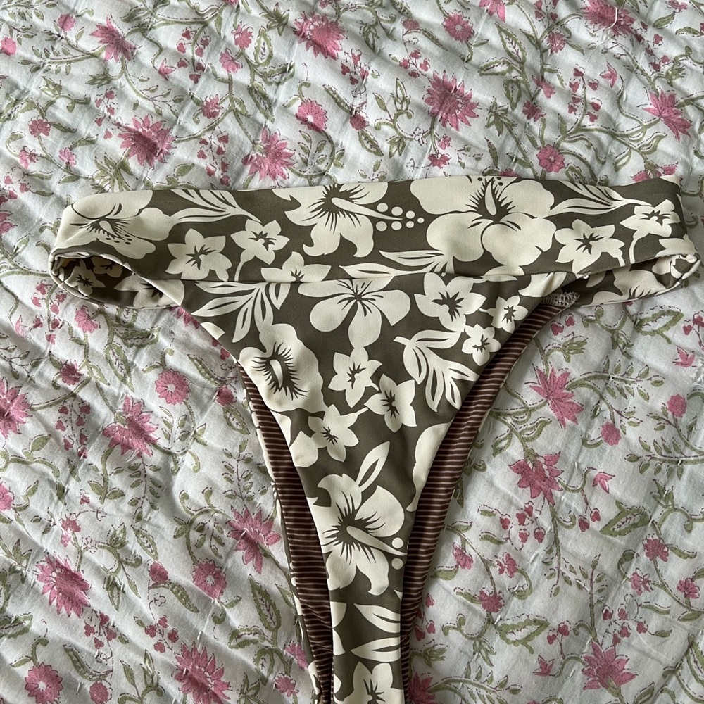 Acacia Swimwear Floral Bikini Bottom in Brown and Cream